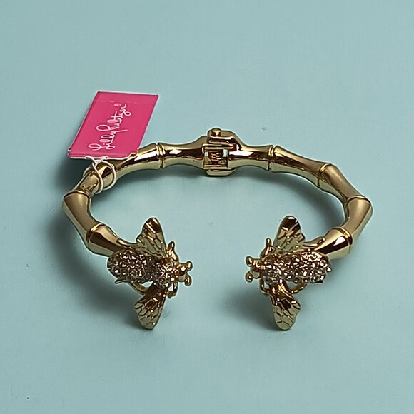 Lilly Pulitzer Bee-Utifull Bracelet Gold Metalli Casual Statement Party Cocktail - Picture 6 of 7